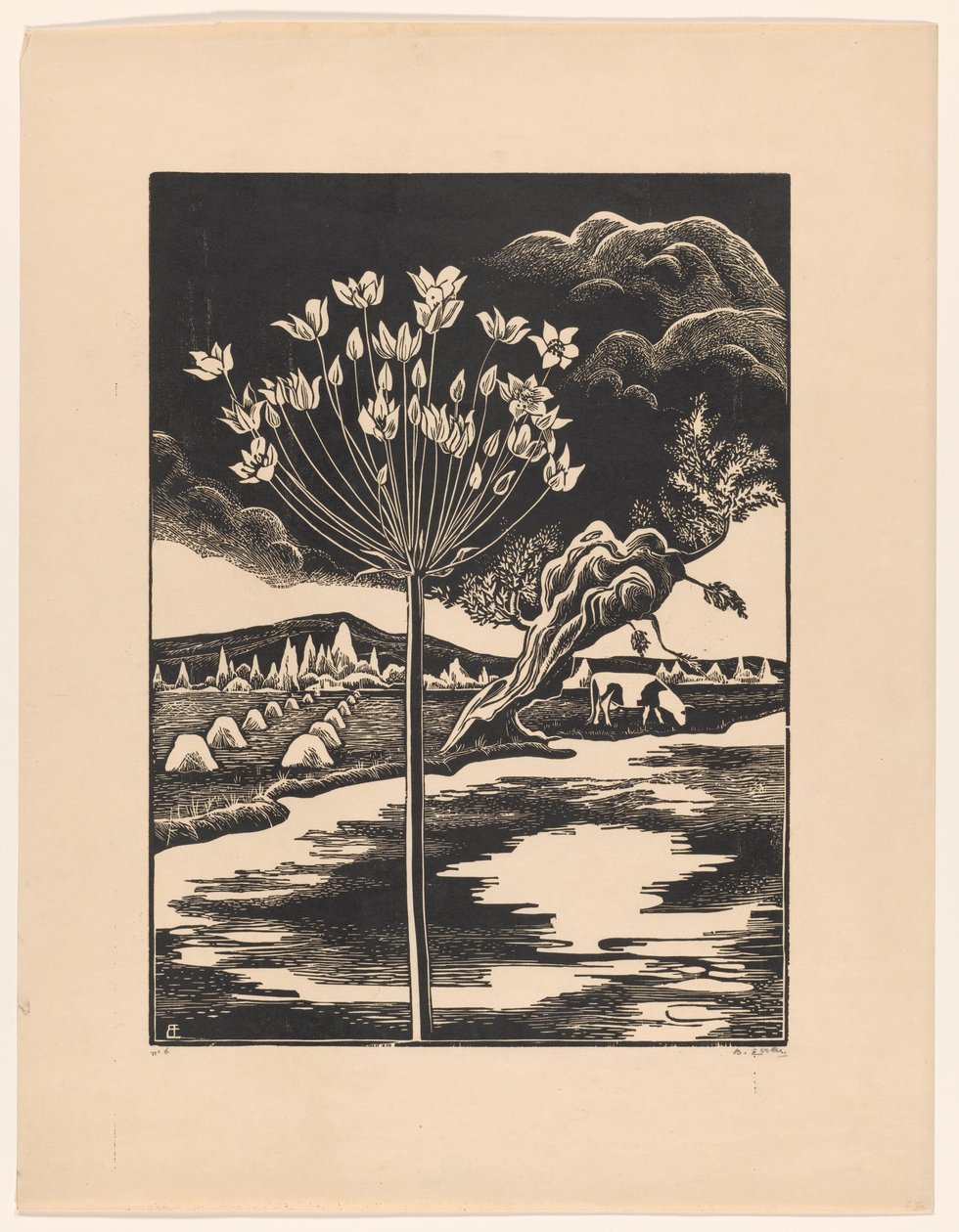 Svanblomma i ett landskap av Bernard Essers (signed by artist)