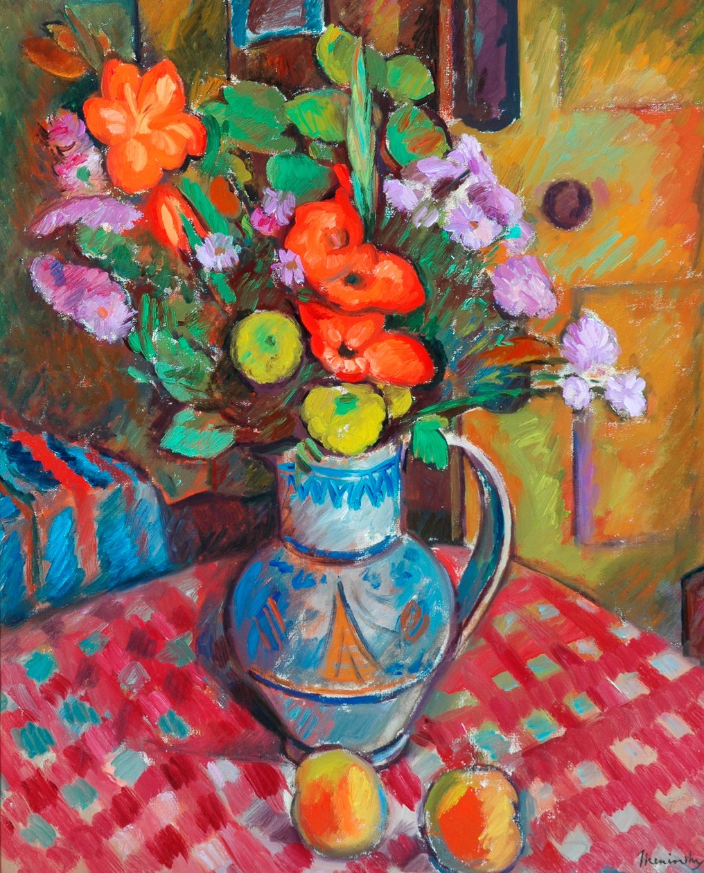 Blommor i en kruka (olja på duk) av Bernard Meninsky