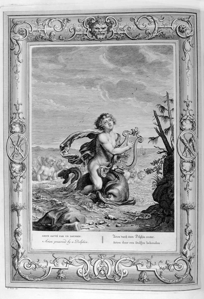 Arion räddad av en delfin, 1733 av Bernard Picart