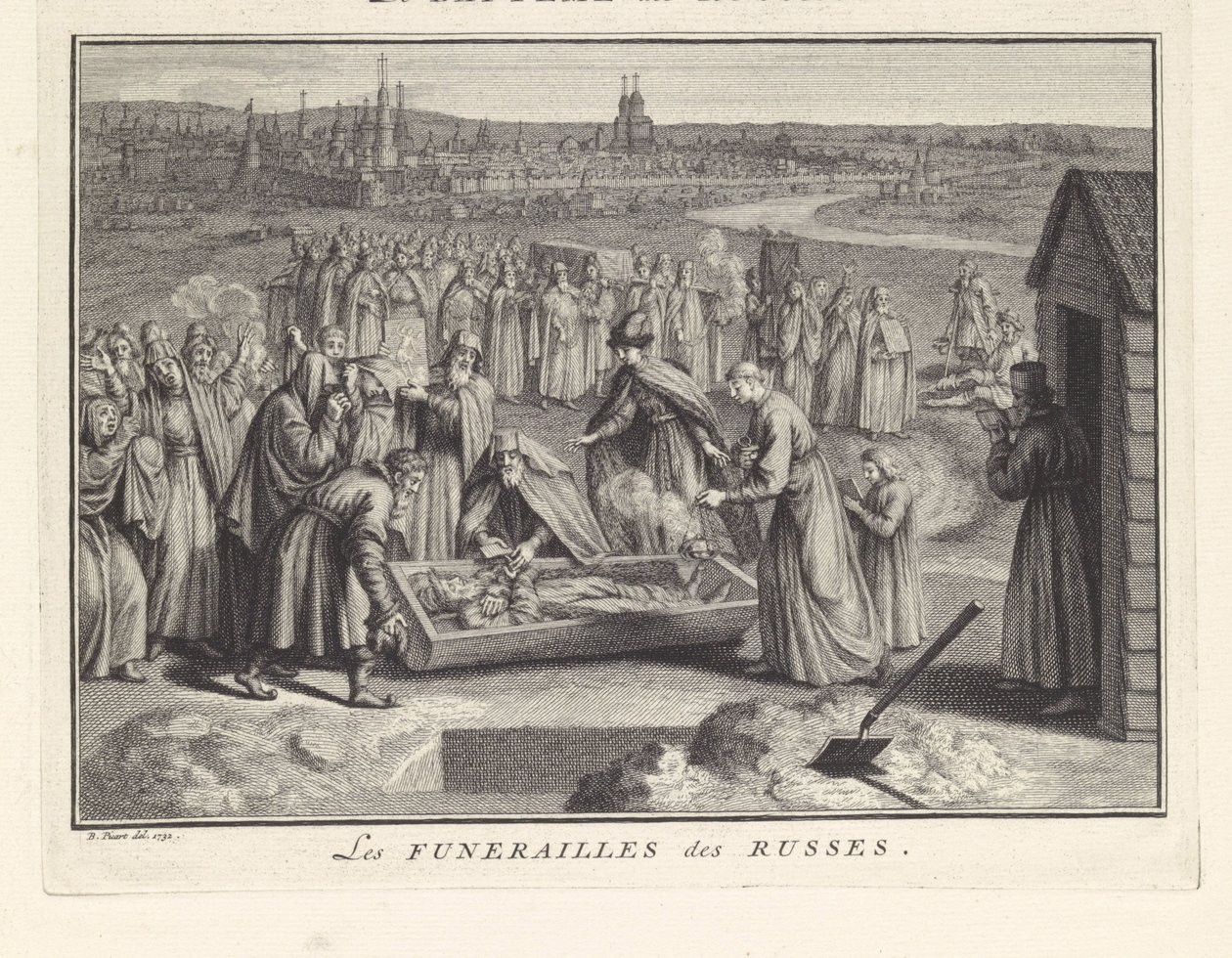 Begravning i Ryssland, 1732 av Bernard Picart