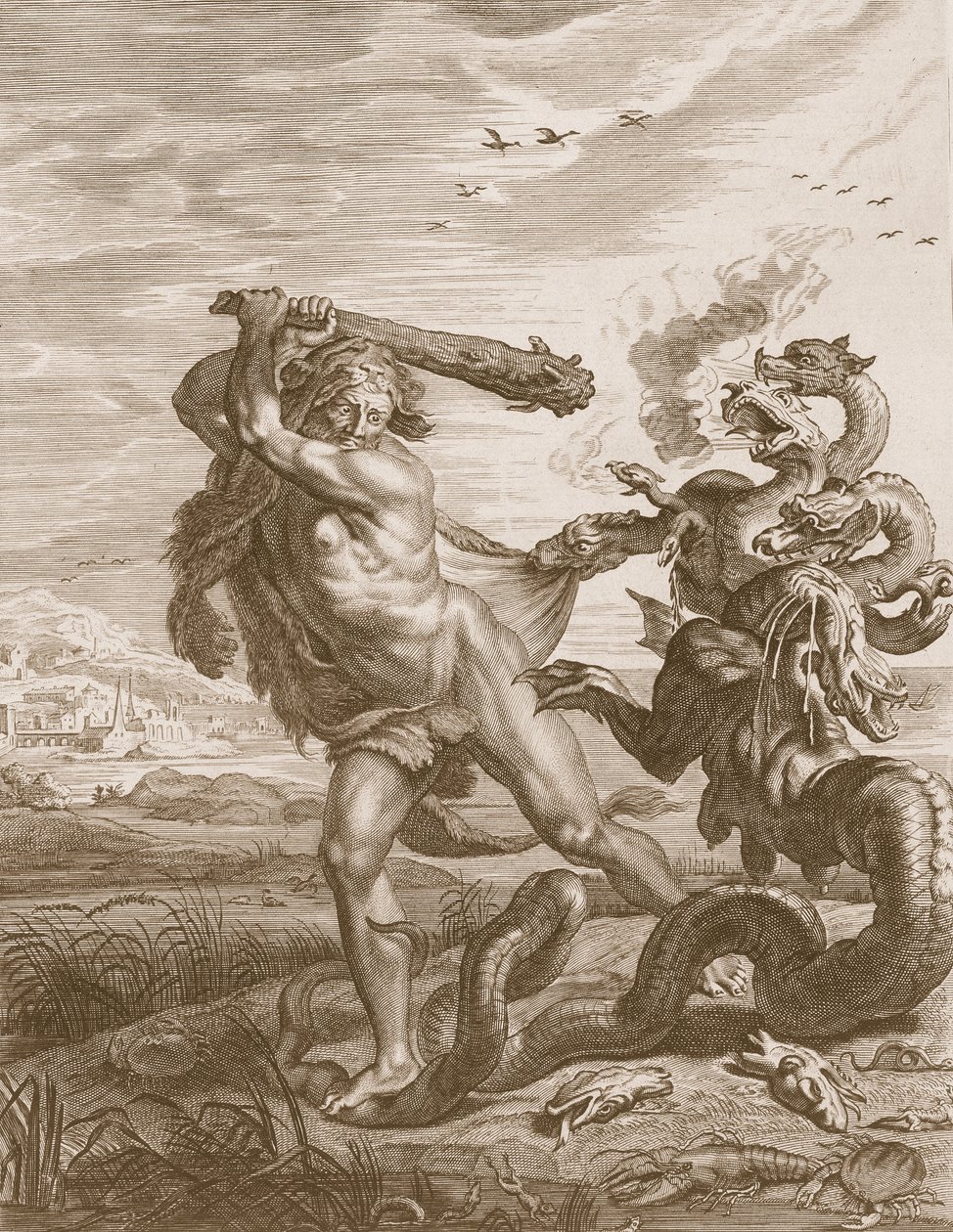 Hercules bekämpar den lerniska hydran, 1731 av Bernard Picart