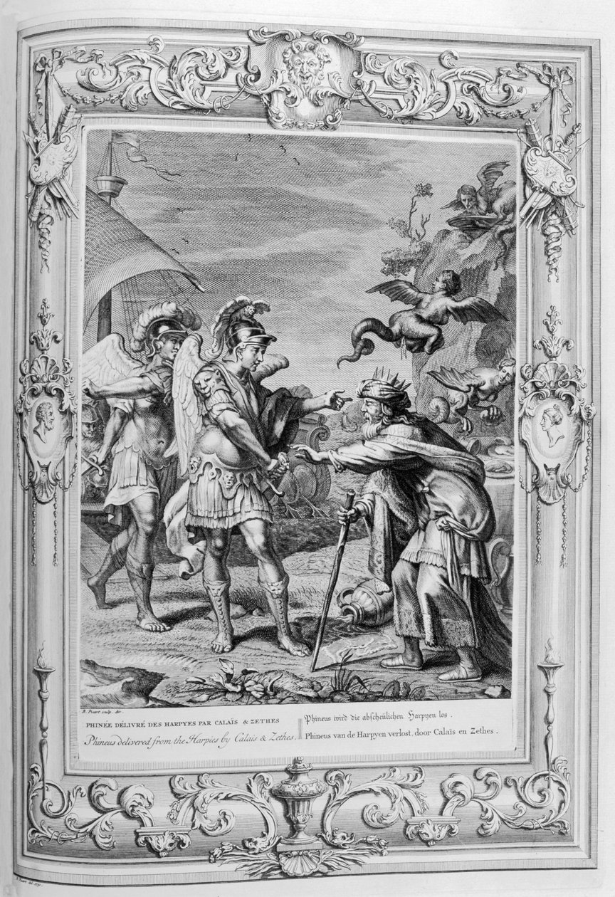 Phineus and the Harpies (gravyr) av Bernard Picart