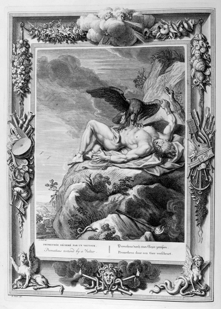 Prometheus torterad av en gam, 1733 av Bernard Picart