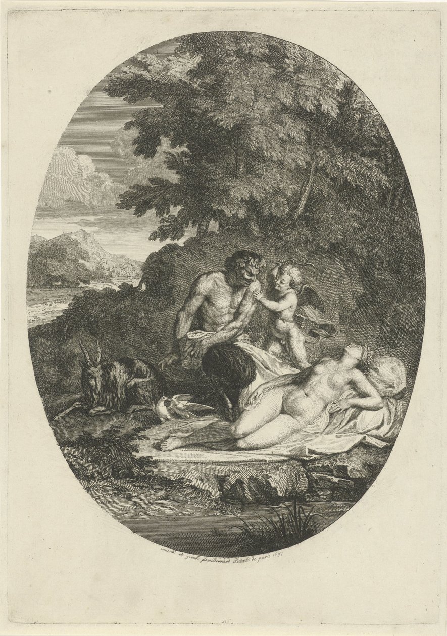 Satyr förföljer den sovande Venus av Bernard Picart