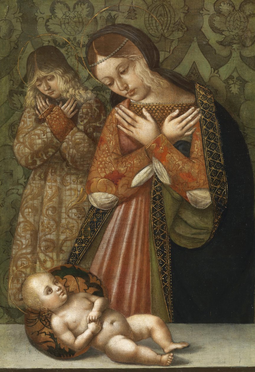 Maria und ein Engel in Anbetung des Kindes av Bernardino di Bosio Zaganelli