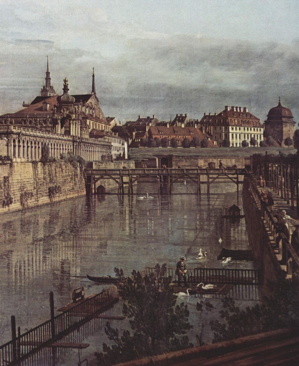 Ansicht von Dresden, Der alte Wassergraben des Zwingers, von der Orangerie Richtung Stadt aus gesehen av Bernardo Bellotto