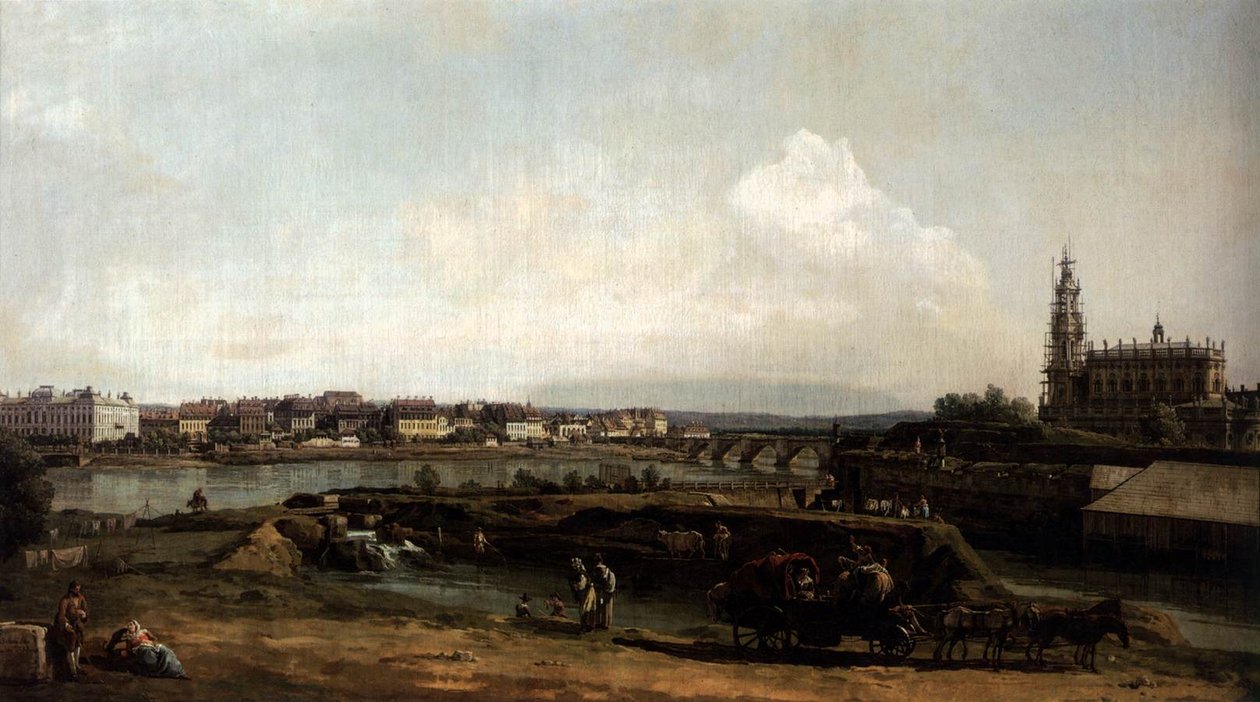 Dresden from the Left Bank of the Elbe, below the Fortifications av Bernardo Bellotto