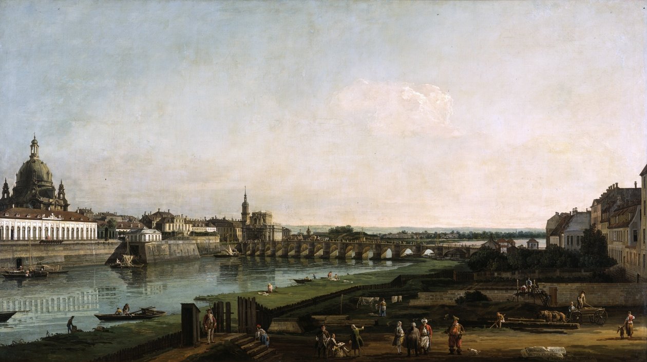 Dresden from the Right Bank of the Elbe, above the Augustusbrücke av Bernardo Bellotto