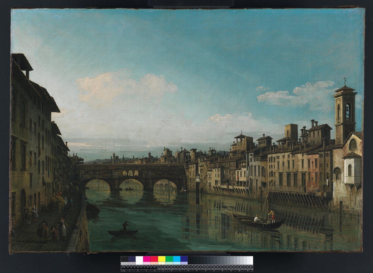 Arno i Florens med Ponte Vecchio, c.1745 av Bernardo Bellotto
