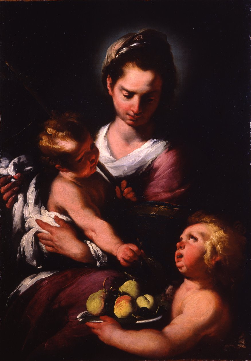 Jungfrun och barnet med spädbarnet Saint John av Bernardo Strozzi