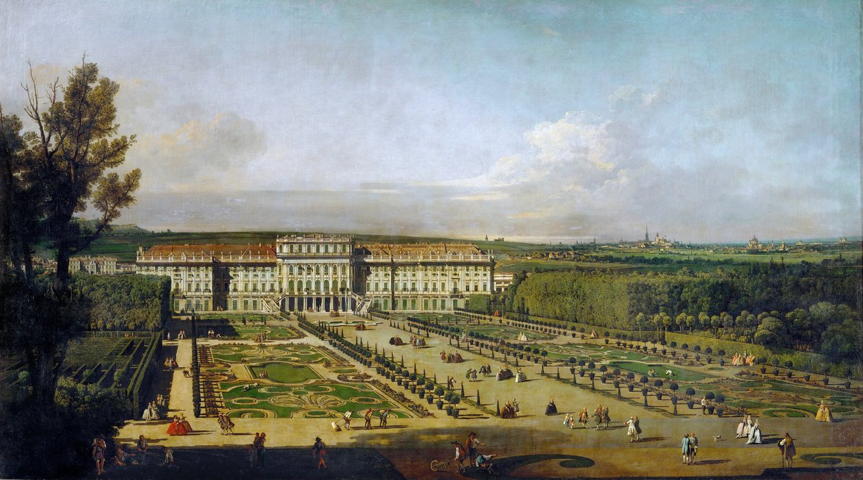 Kejsarpalatset Schönbrunn, trädgårdsfasad. av Bernardo Bellotto