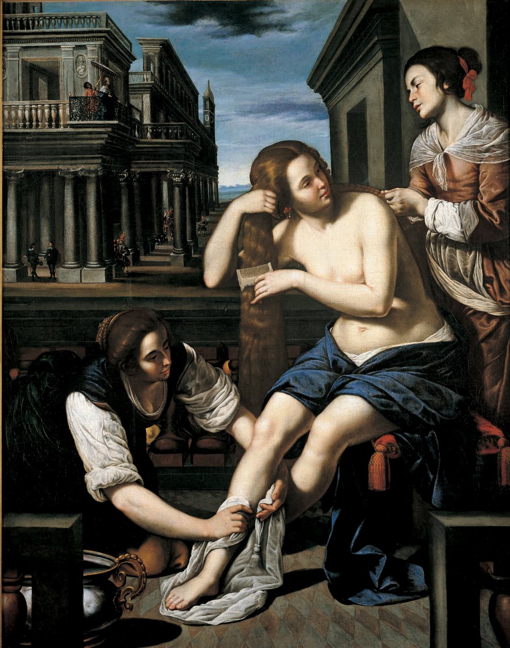 Bathsheba vid hennes bad, ca 1637 av Bernardo Cavallino
