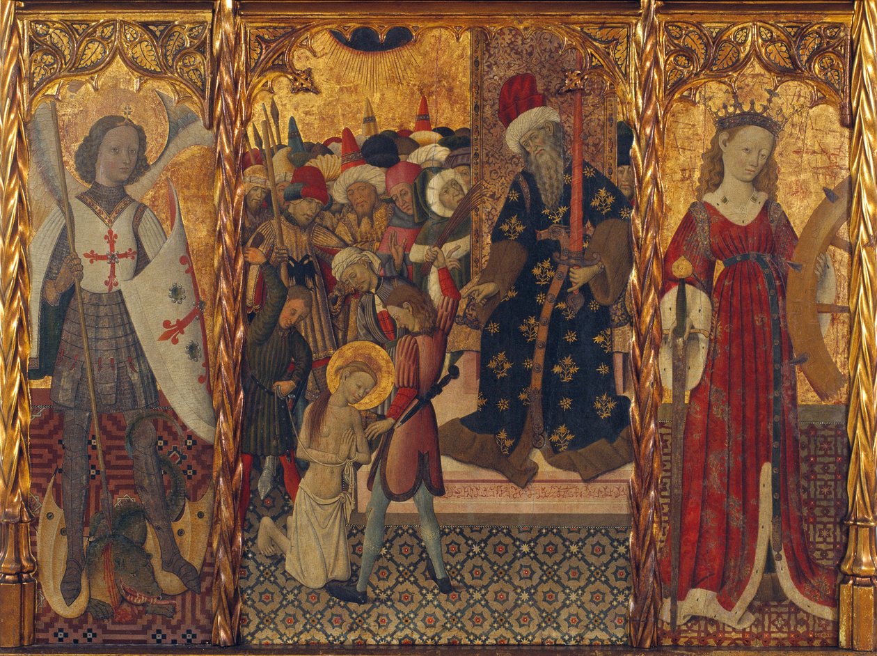 Sankt Michael, martyrdömet i Saint Eulalia och Saint Catherine av Bernat Martorelli