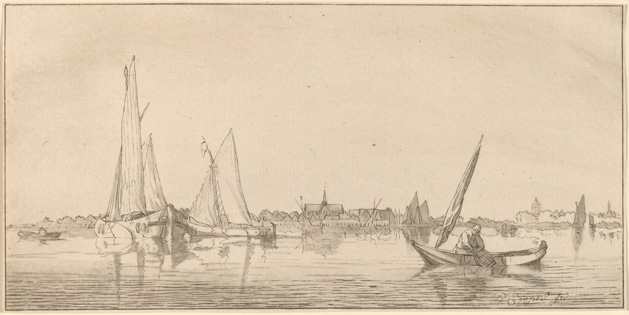 Flod med stad, 1775. av Bernhard Schreuder