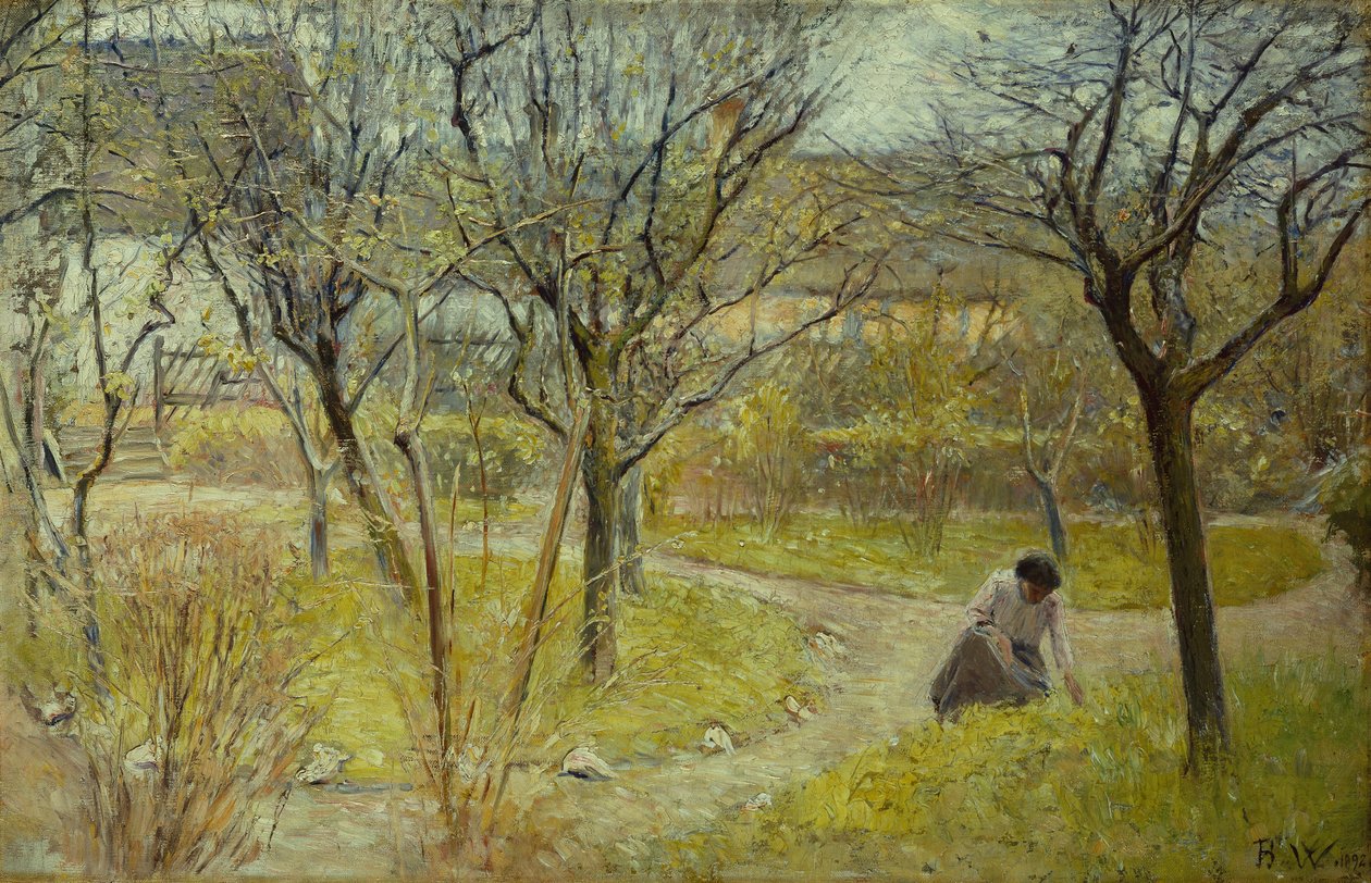 Vårdag i trädgården av Bertha Wegmann