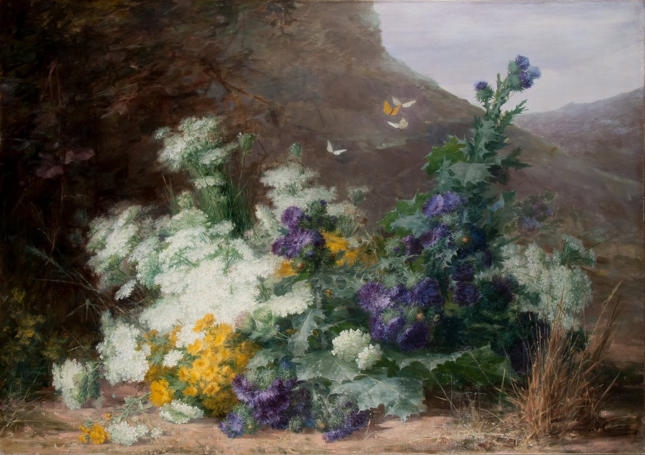 Vildblommor i ett landskap, c.1890 av Berthe Costadau