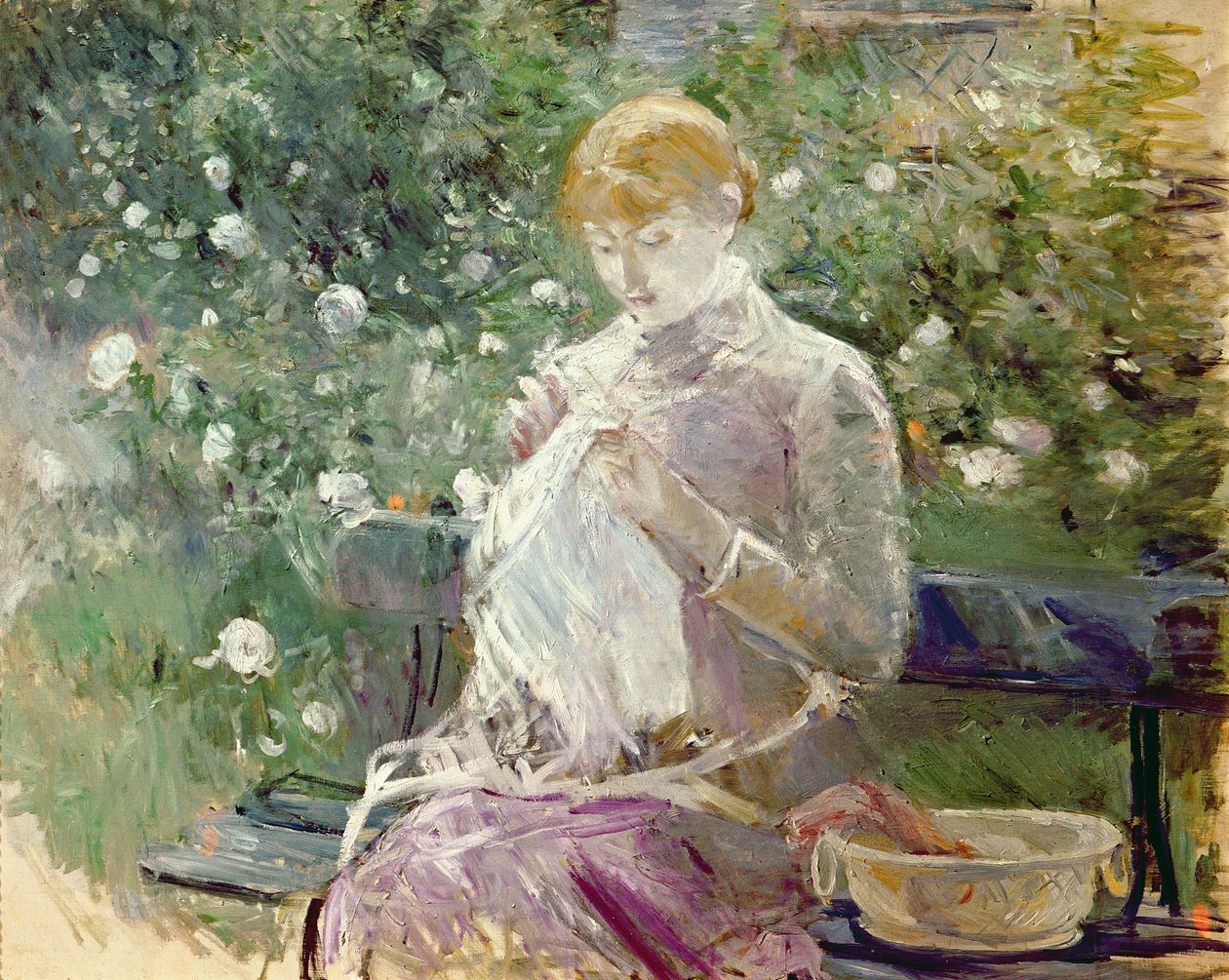 Pasie sömnad i Bougivals trädgård, 1881 av Berthe Morisot