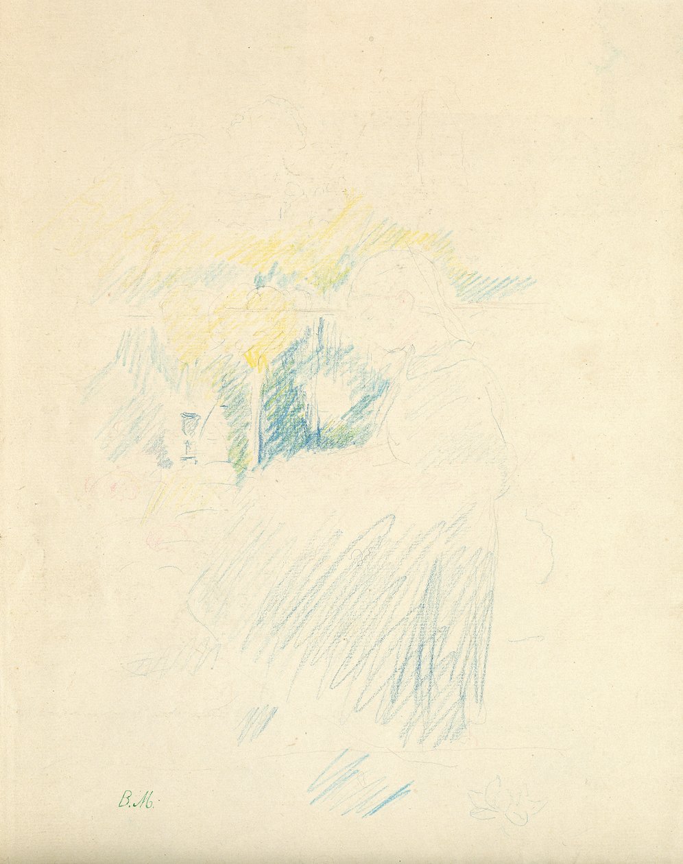 Sittande ung flicka, 1888 (färgpenna på papper) av Berthe Morisot