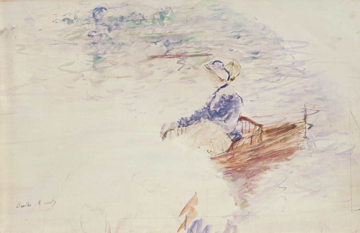 Skiss av en ung kvinna i en båt, 1886 (wc på duk) av Berthe Morisot