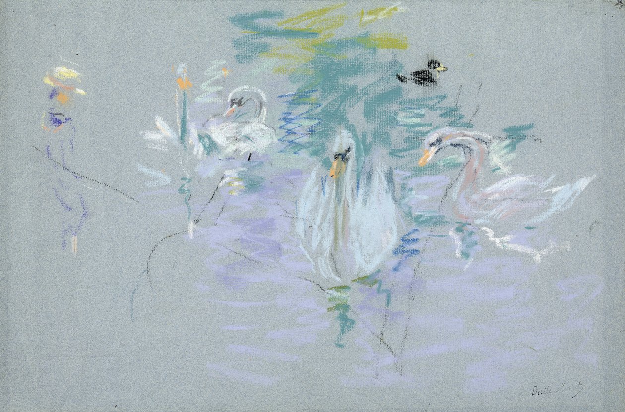 Svanar, 1885 (pastell på papper) av Berthe Morisot