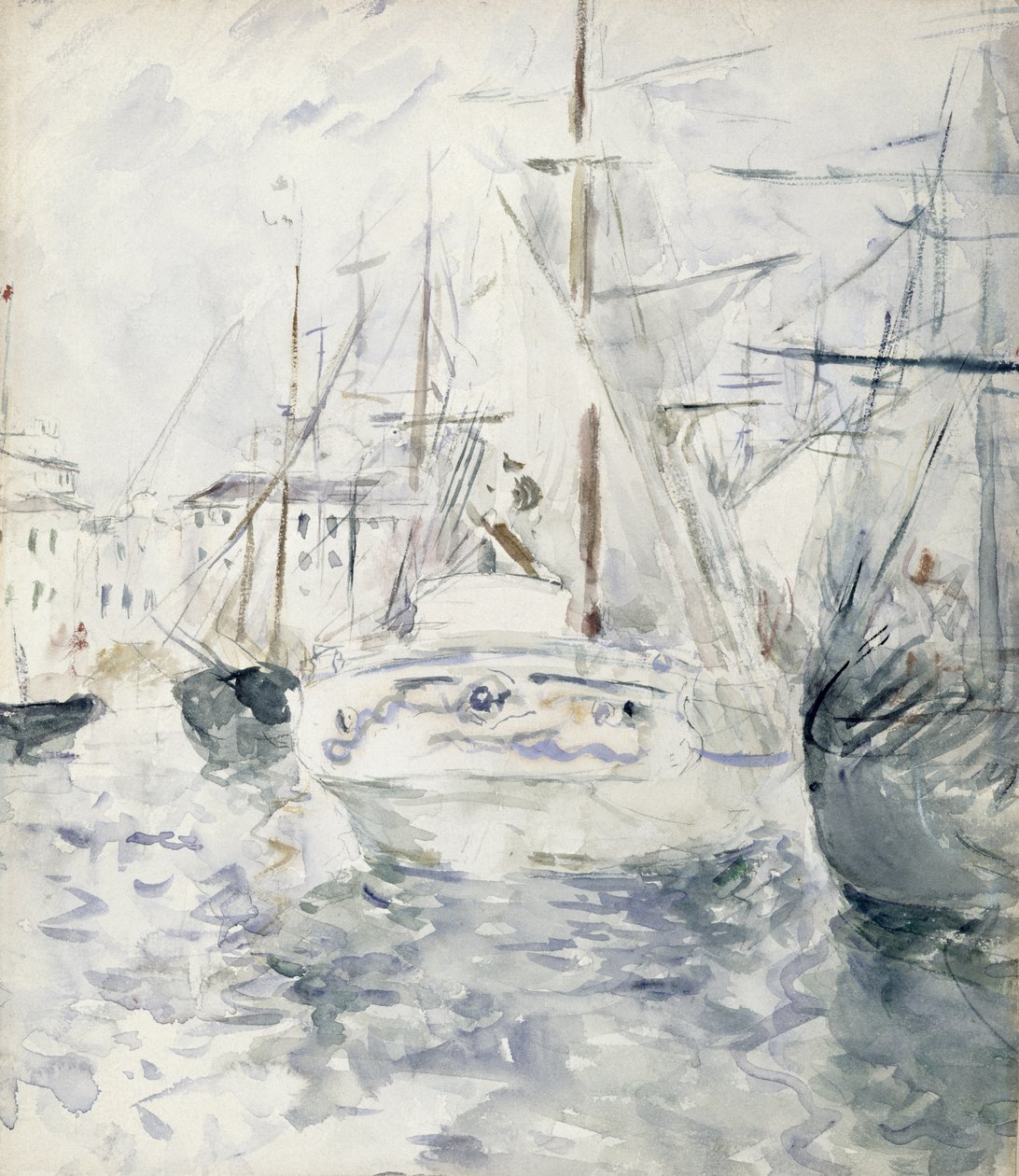 White Boat in the Port, Nice, 1881 (wc på papper) av Berthe Morisot