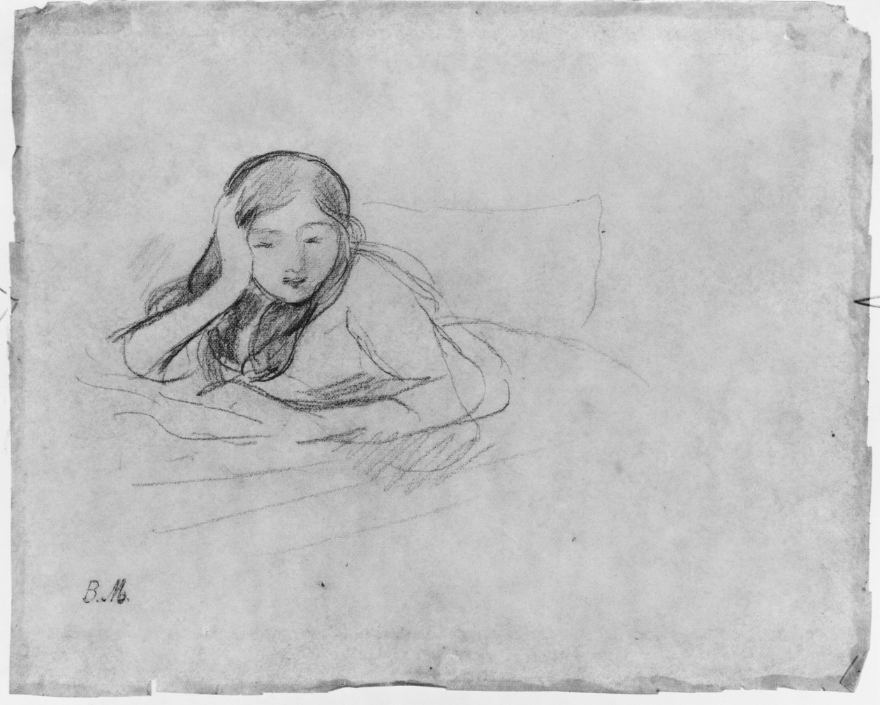 Ung flicka läser, 1889 (svart bly på papper) av Berthe Morisot