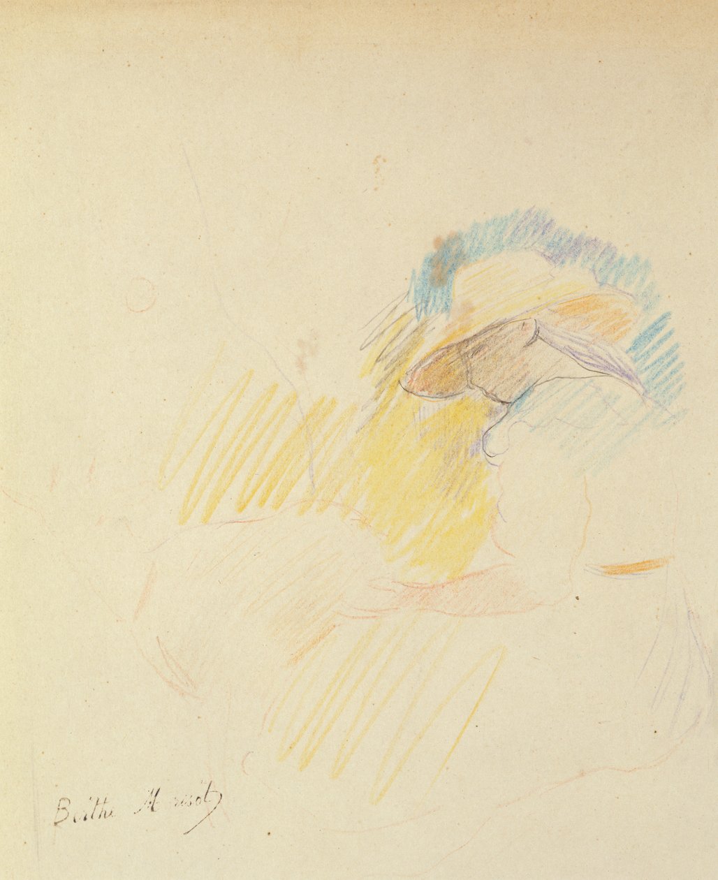 Ung flicka sitter i en trädgård, 1887 (färgpenna på papper) av Berthe Morisot