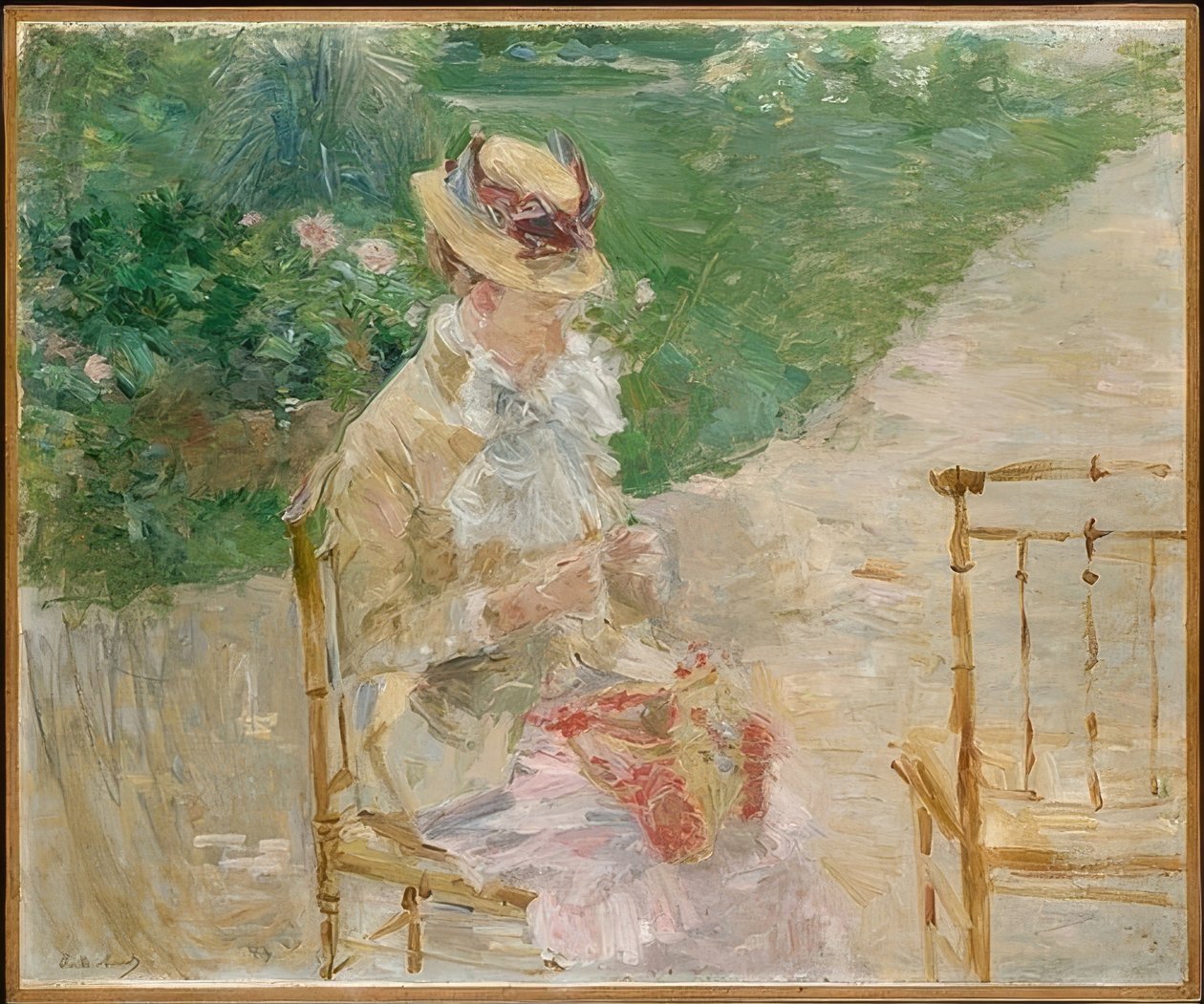 Ung kvinna stickning. Ca. 1883 av Berthe Morisot