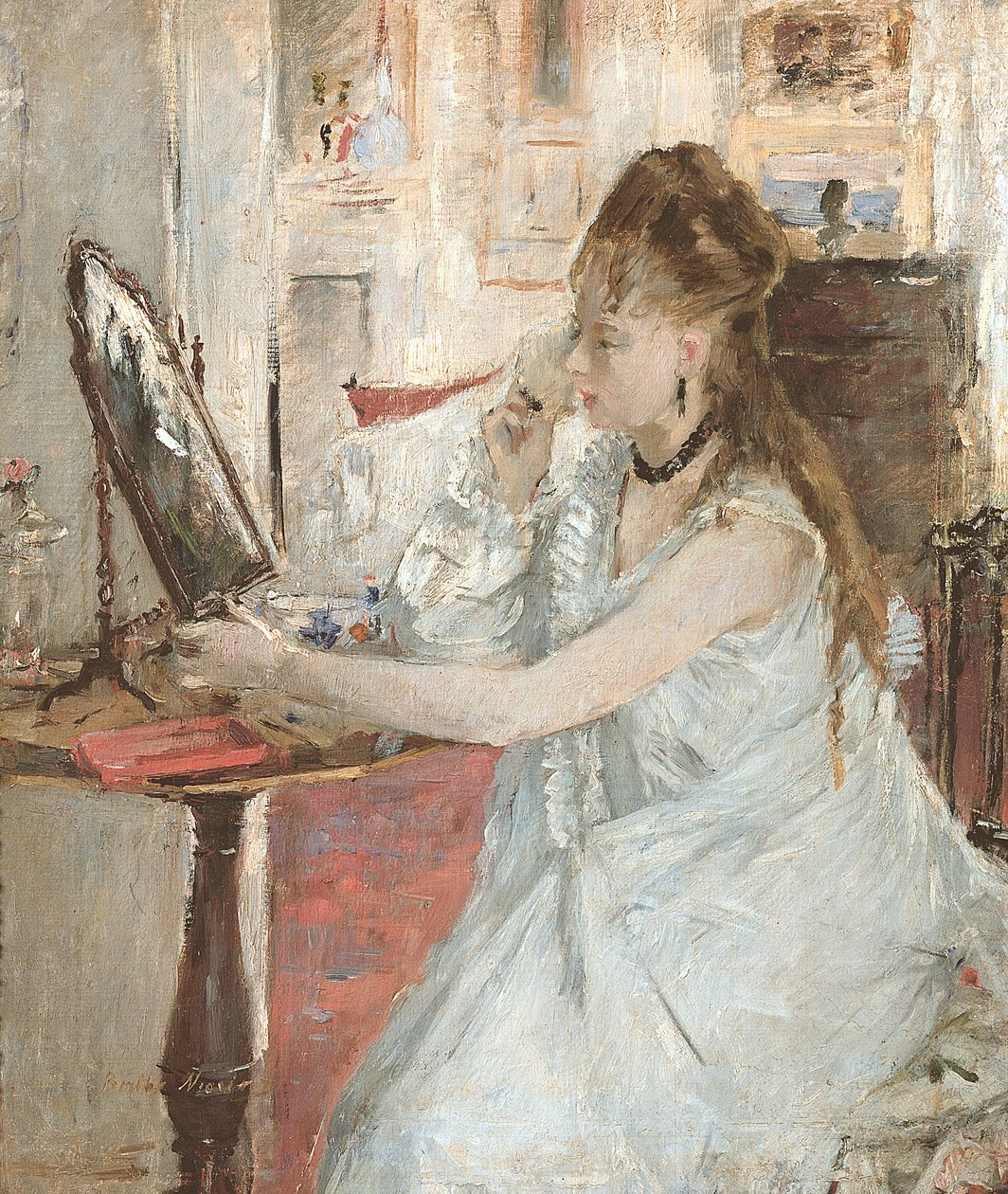 Ung kvinna som pudrar hennes ansikte av Berthe Morisot
