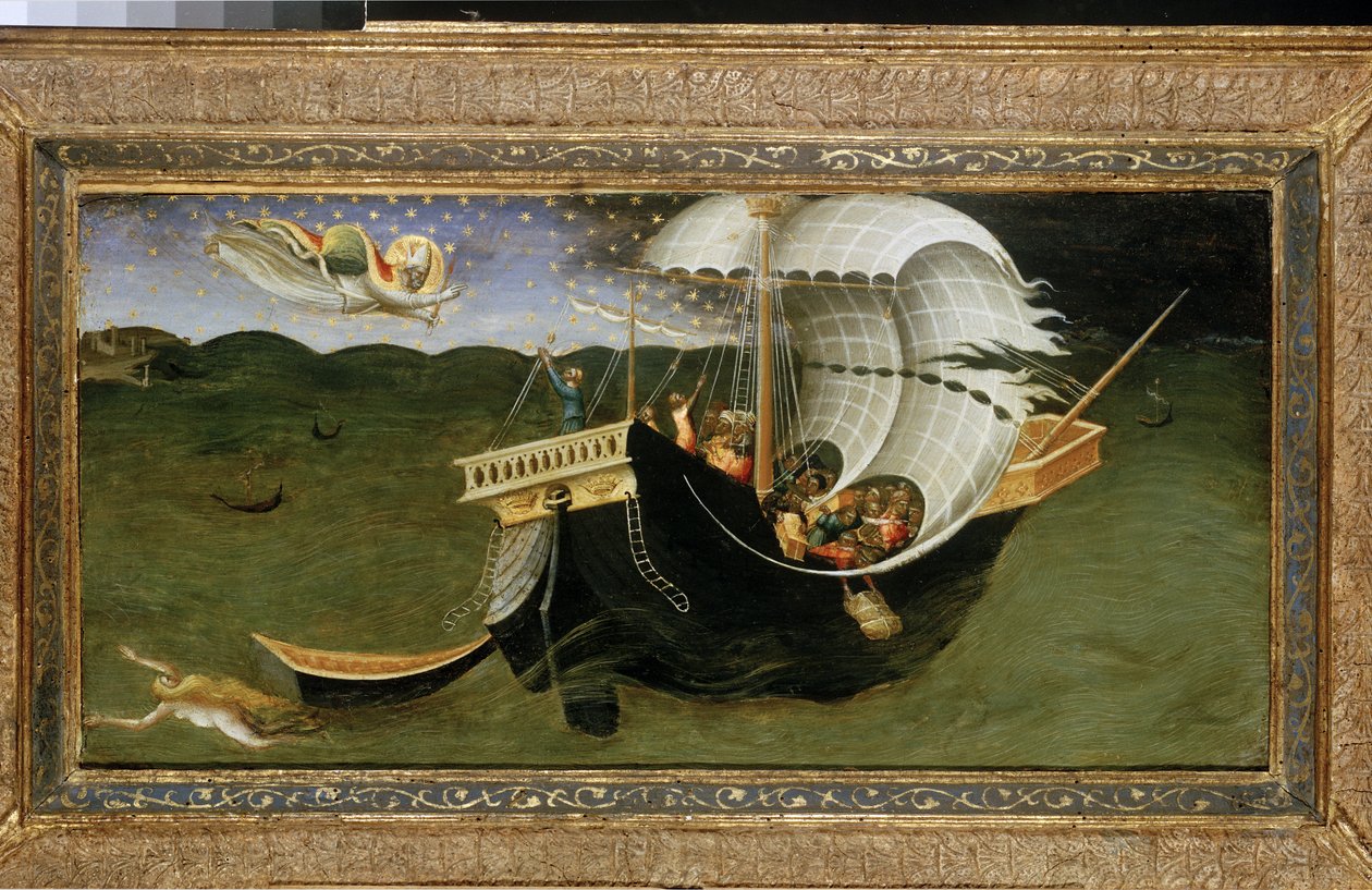 St Nicholas tillrättavisar stormen av Bicci di Lorenzo