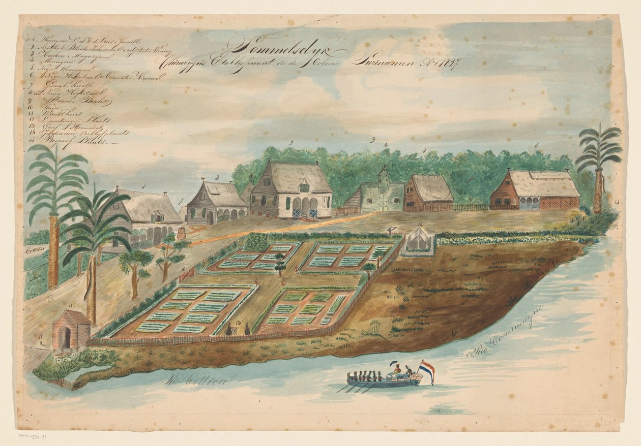 Utsikt över Sommelsdijk i Surinam av Bienfait (signed by artist)