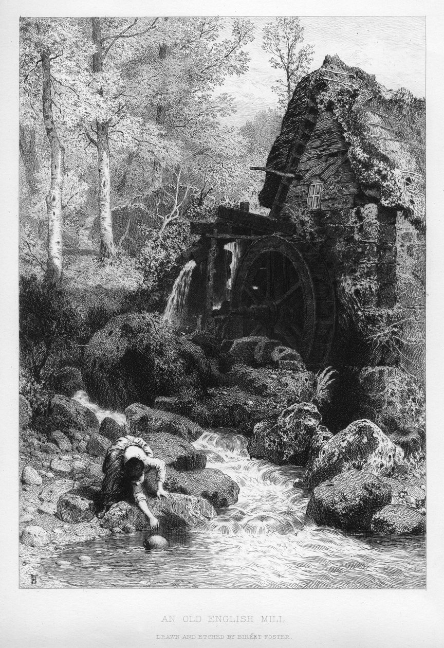 En gammal engelsk kvarn, 1800-tal. av Birket Foster