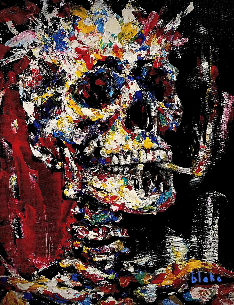 Skull With Spliff, c.2021-22 (Akryl på duk) av Blake Munch