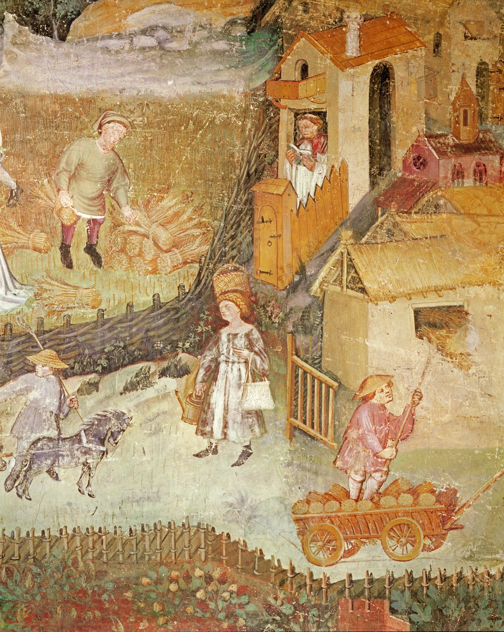 Augusti månad, detalj av en gård, c.1400 av Bohemian School