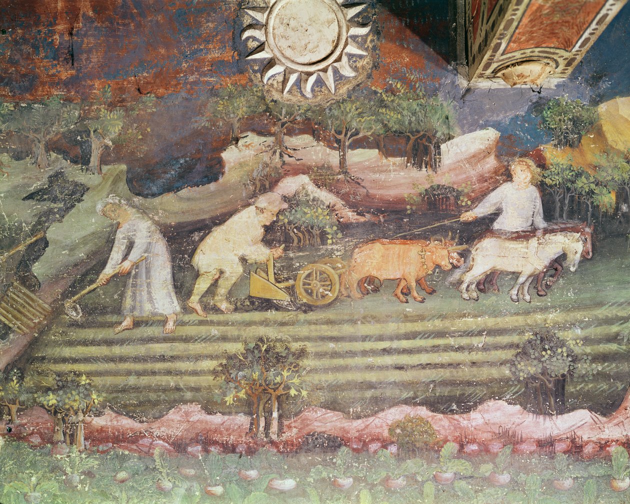 September månad, detalj av plöjning, c.1400 av Bohemian School