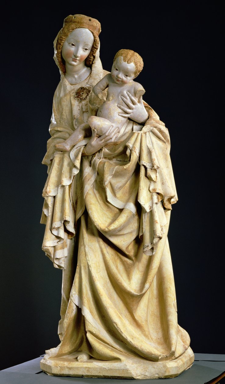 Krumauer Madonna, ca 1400 (polykrom sten) av Bohemian School