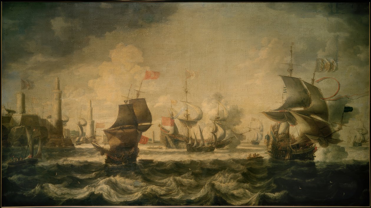 Skickar framför en hamn av Bonaventura I. Peeters