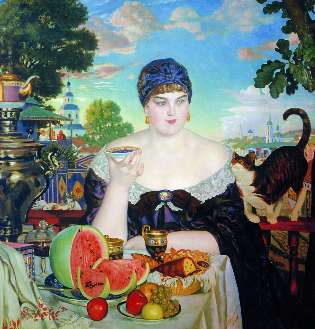    A Merchants Wifes Teatime   av Boris Mikhailovich Kustodiev