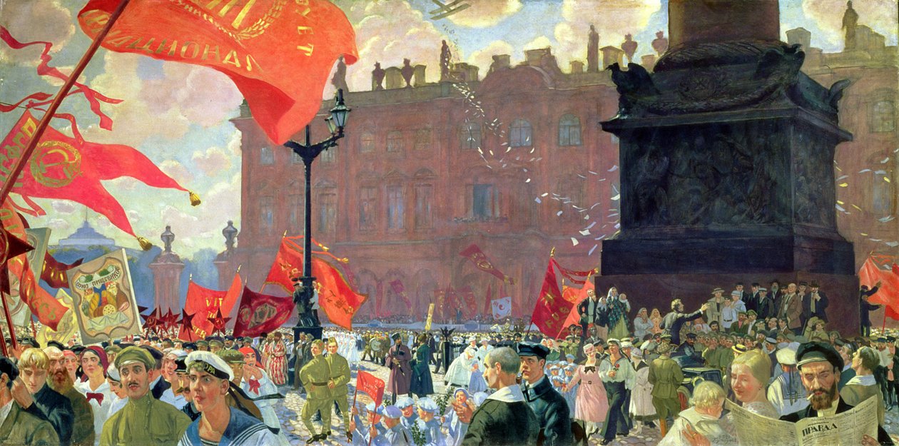 Festligheter i samband med öppnandet av Kominterns andra kongress och demonstration på Uritskij-torget (palatset) i Petrograd den 19 juli 1920, 1921 (se även 106308) av Boris Mikhailovich Kustodiev