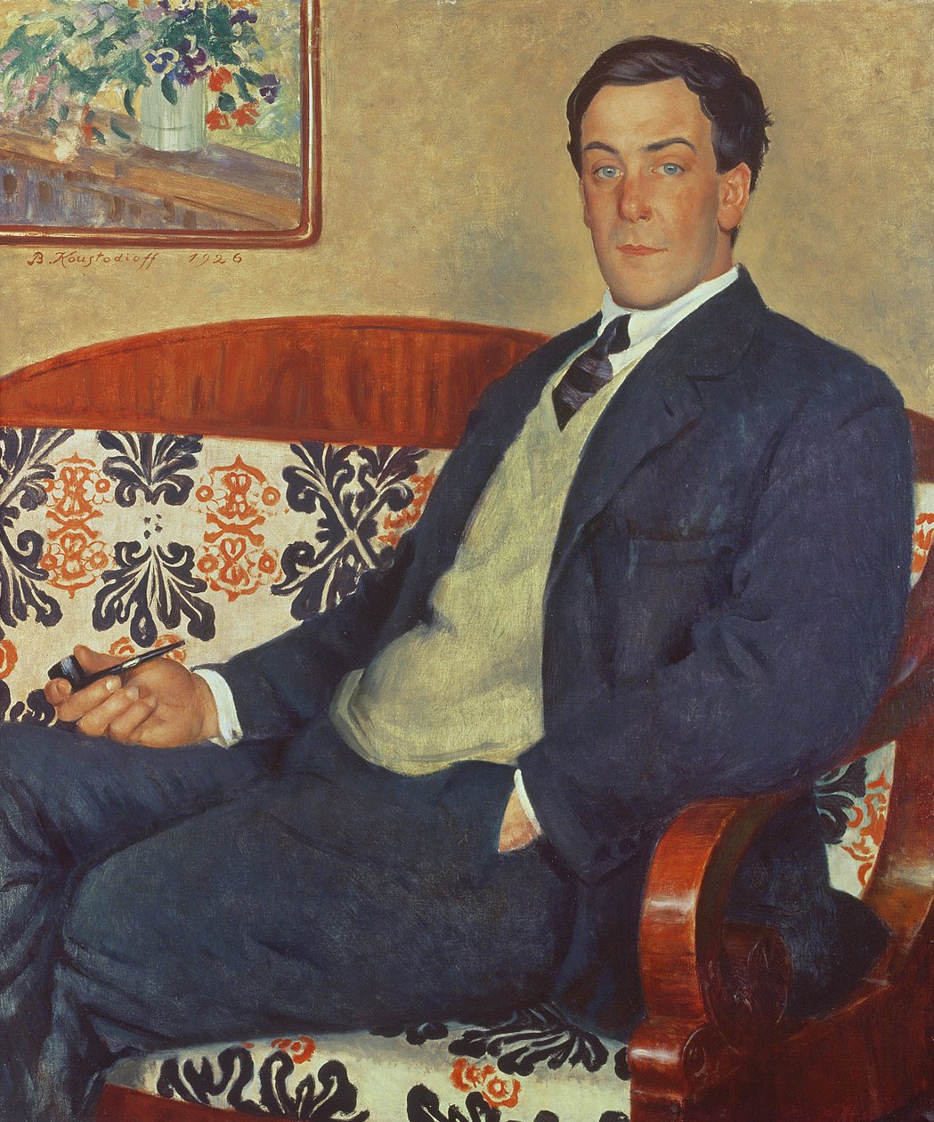 Porträtt av Peter Kapitza (1894-1984) 1926 av Boris Mikhailovich Kustodiev