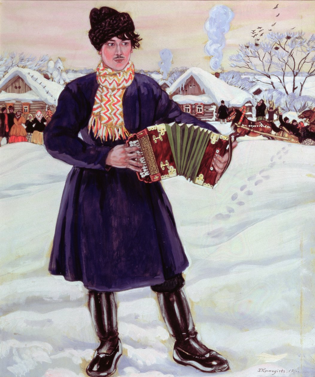 Fastelavn, 1916 (wc och gouache på papper) av Boris Mikhailovich Kustodiev