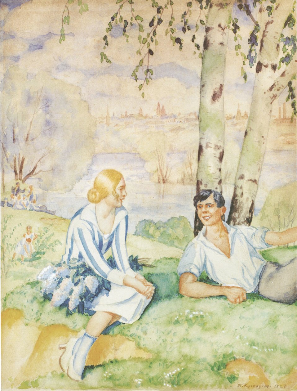 Vår vid flodstranden, 1927 av Boris Mikhailovich Kustodiev