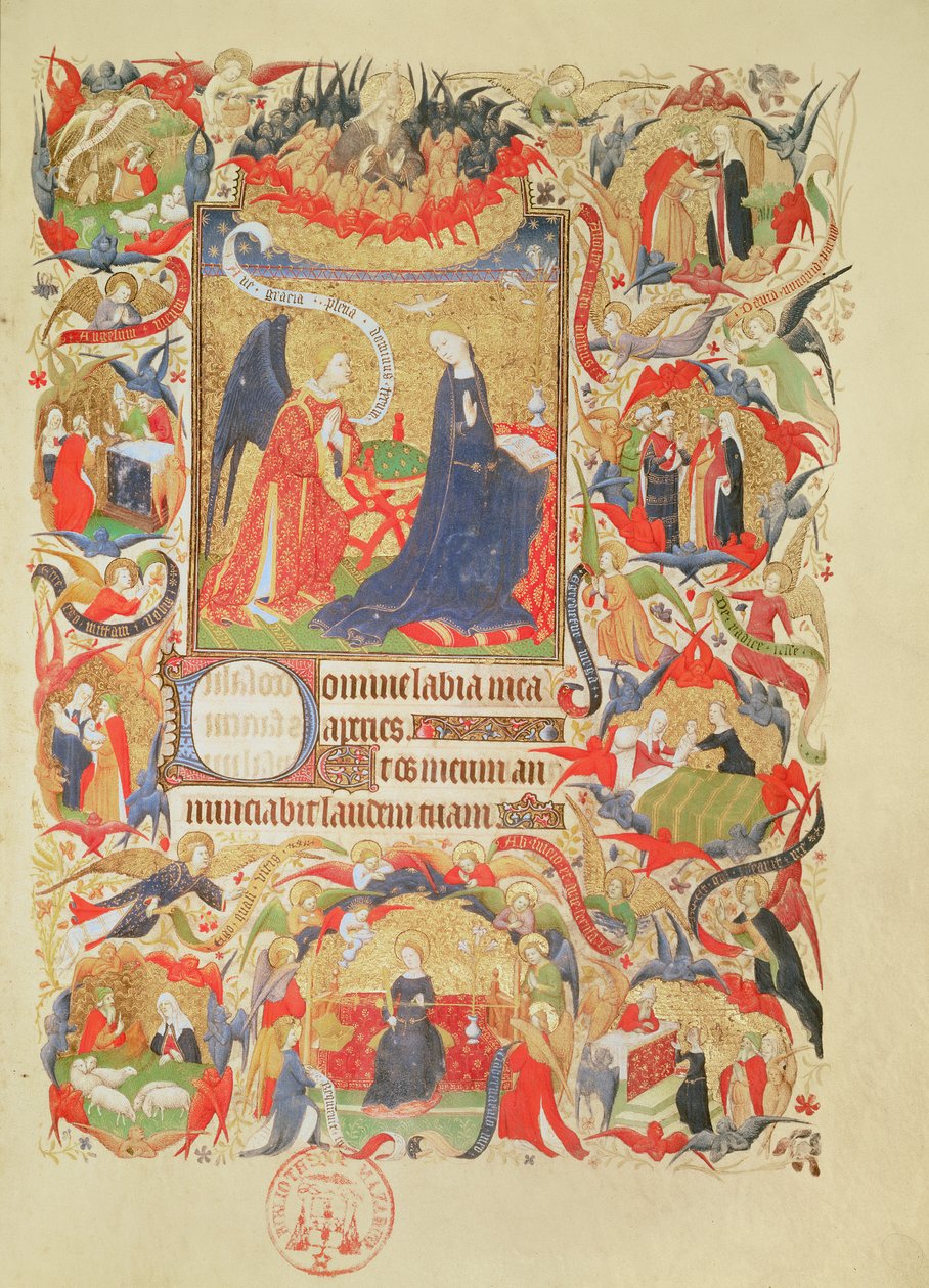 Ms 469 f.13 Annonciationen med episoder ur Jungfruns liv av Boucicaut Master