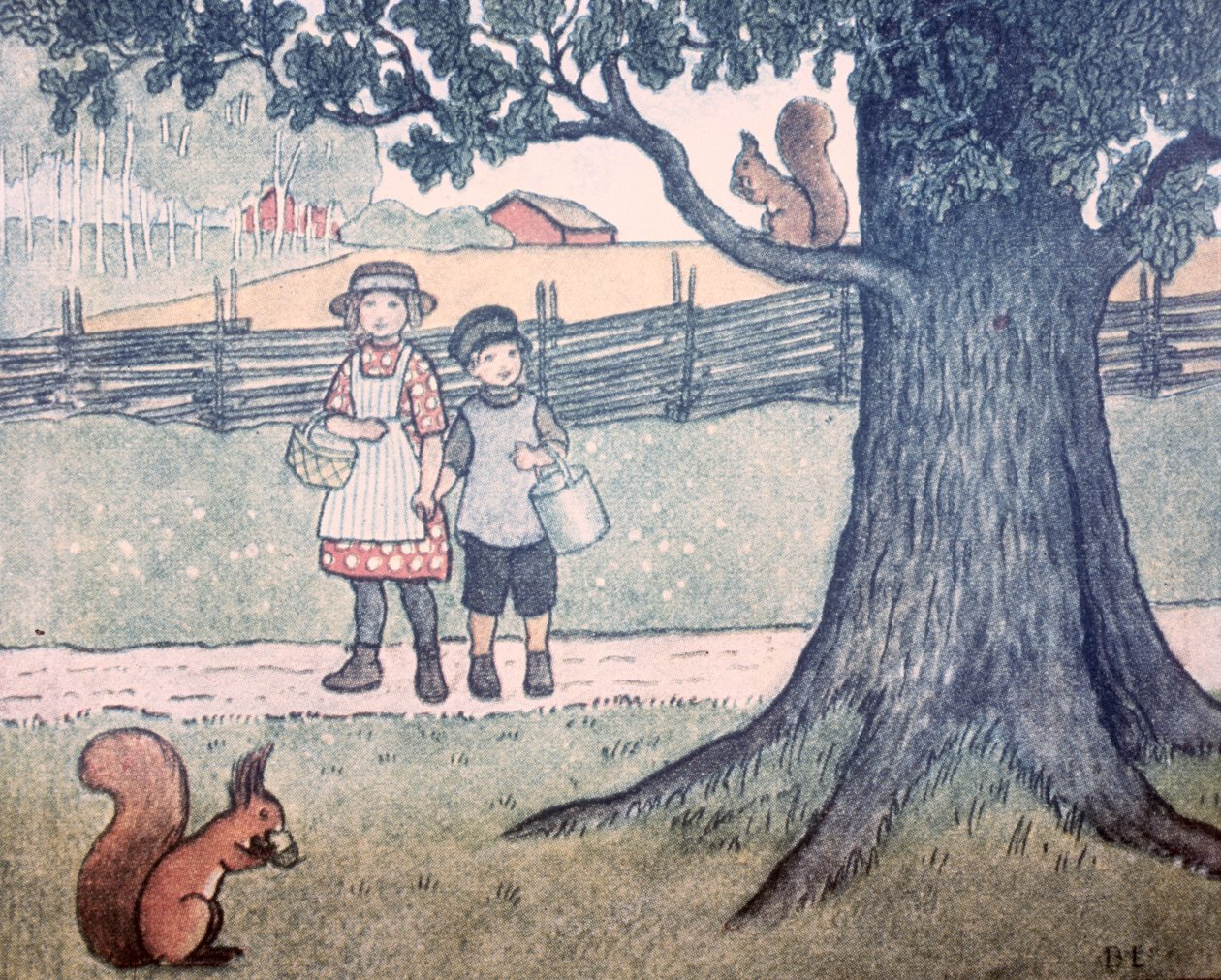 Bokstaven "E" som i ekorre (ekorre), publicerad 1912 av Brita Elstrom