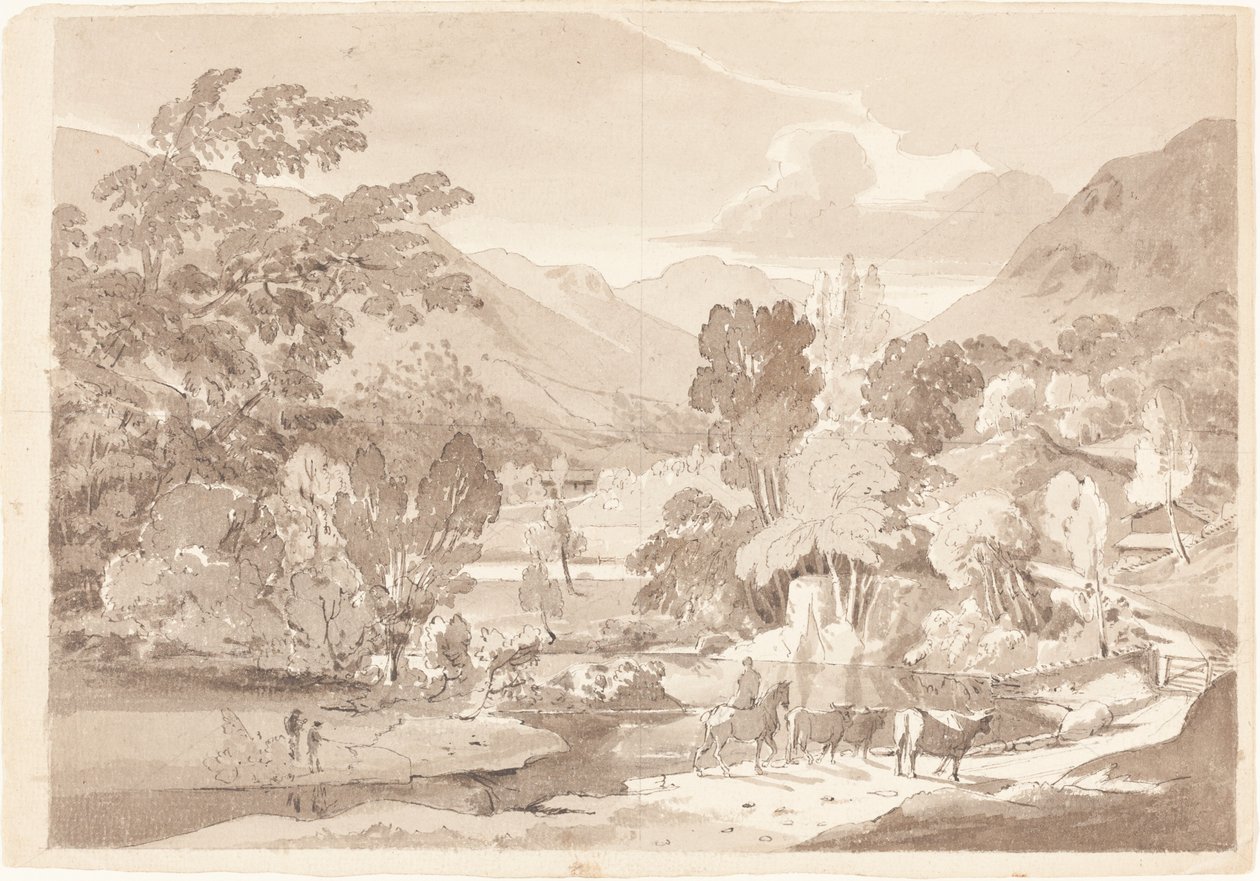 Ett bergigt landskap av British 19th Century