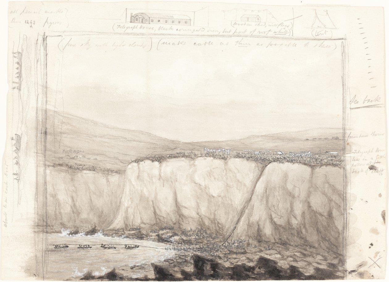 Skiss av båtar nära en klippa av British 19th Century