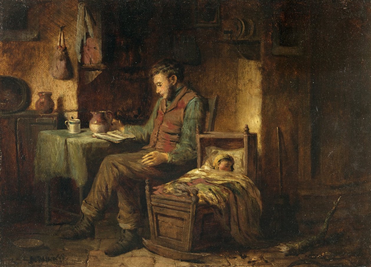 Domestic Scene, ca 1850 (olja på duk) av British School
