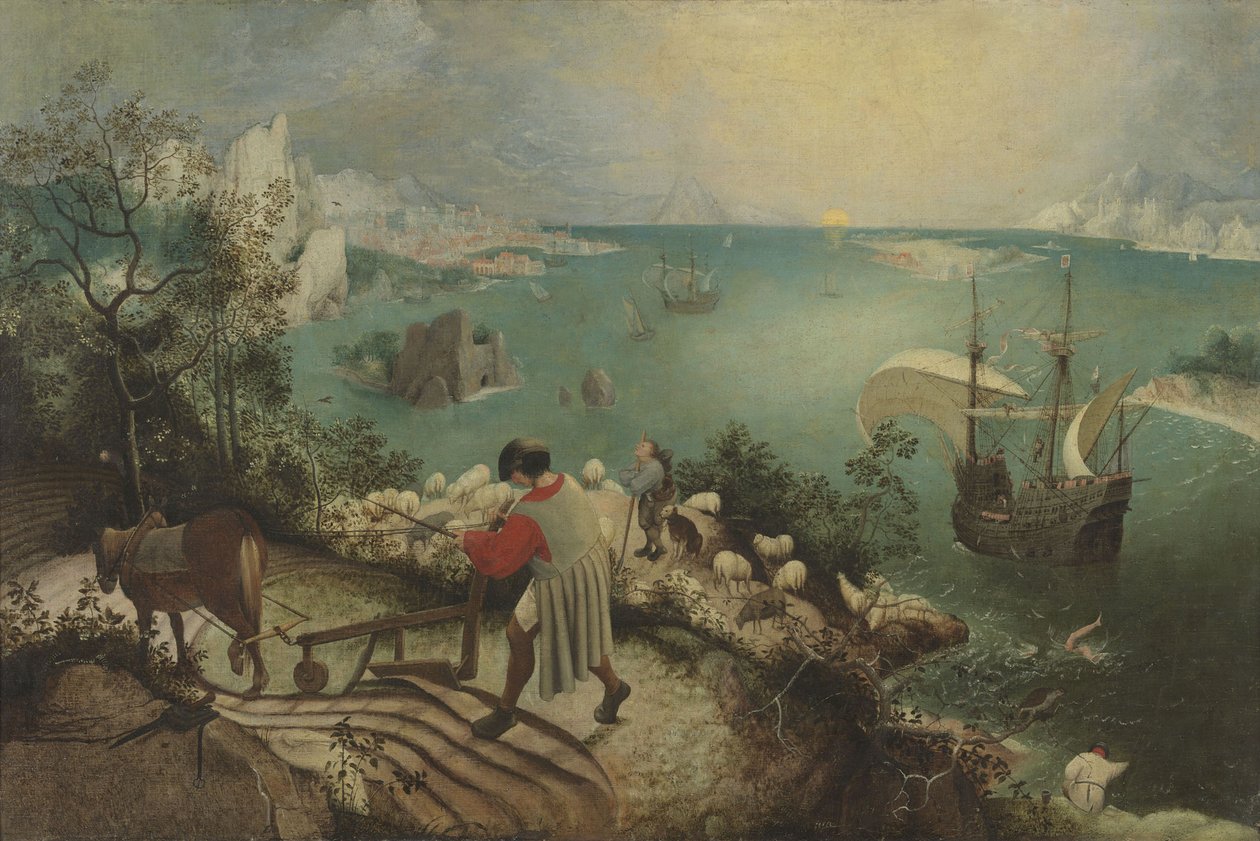 Landskap med Ikaros fall, ca. 1560 av Bruegel