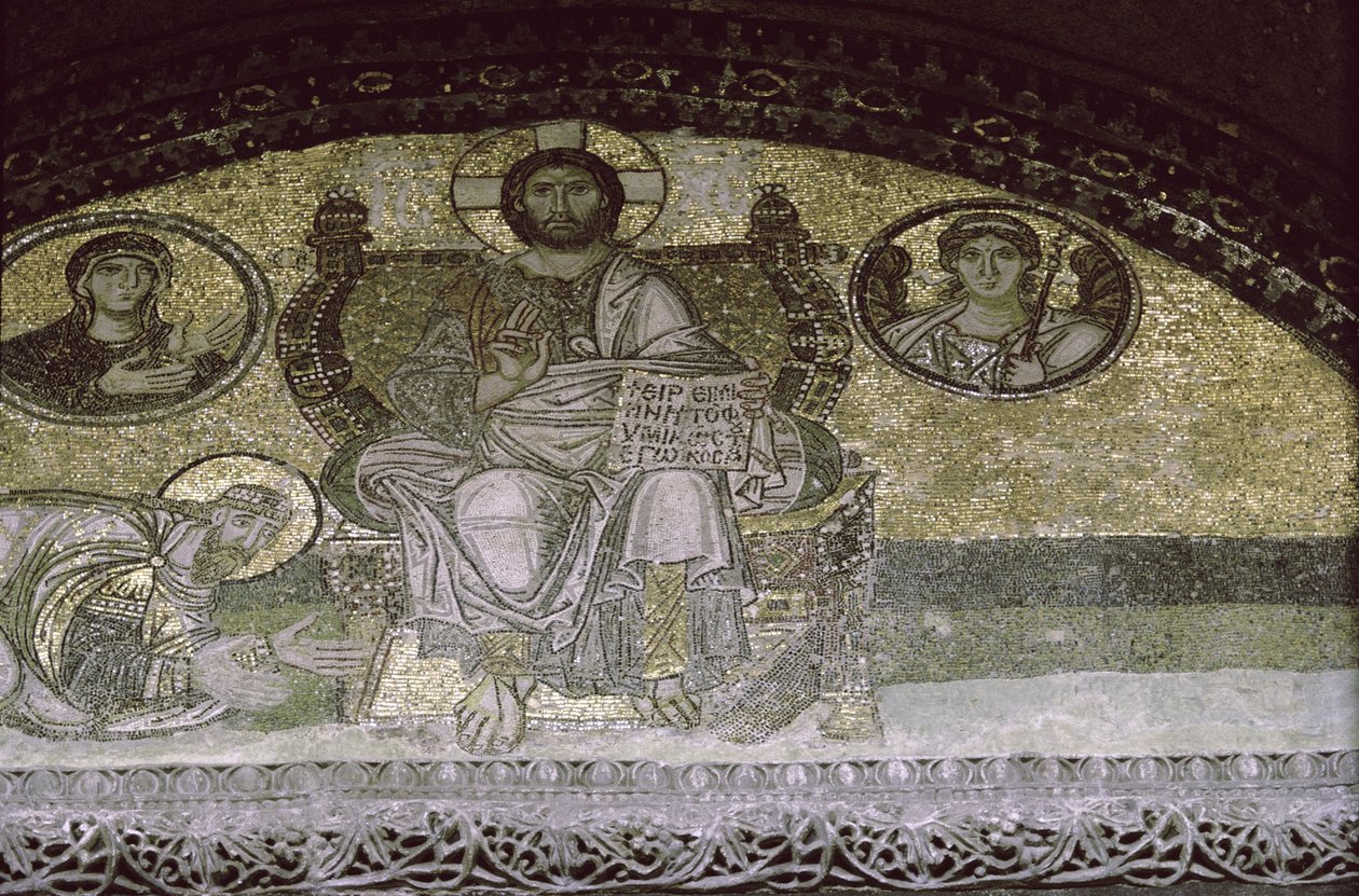 Kejsar Leo den vise knäböjer för Kristus Pantocrator (mosaik) av Byzantine