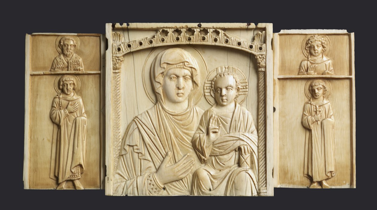 Triptykikon av Jungfrun och barnet med helgon (se även 957216-8) av Byzantine